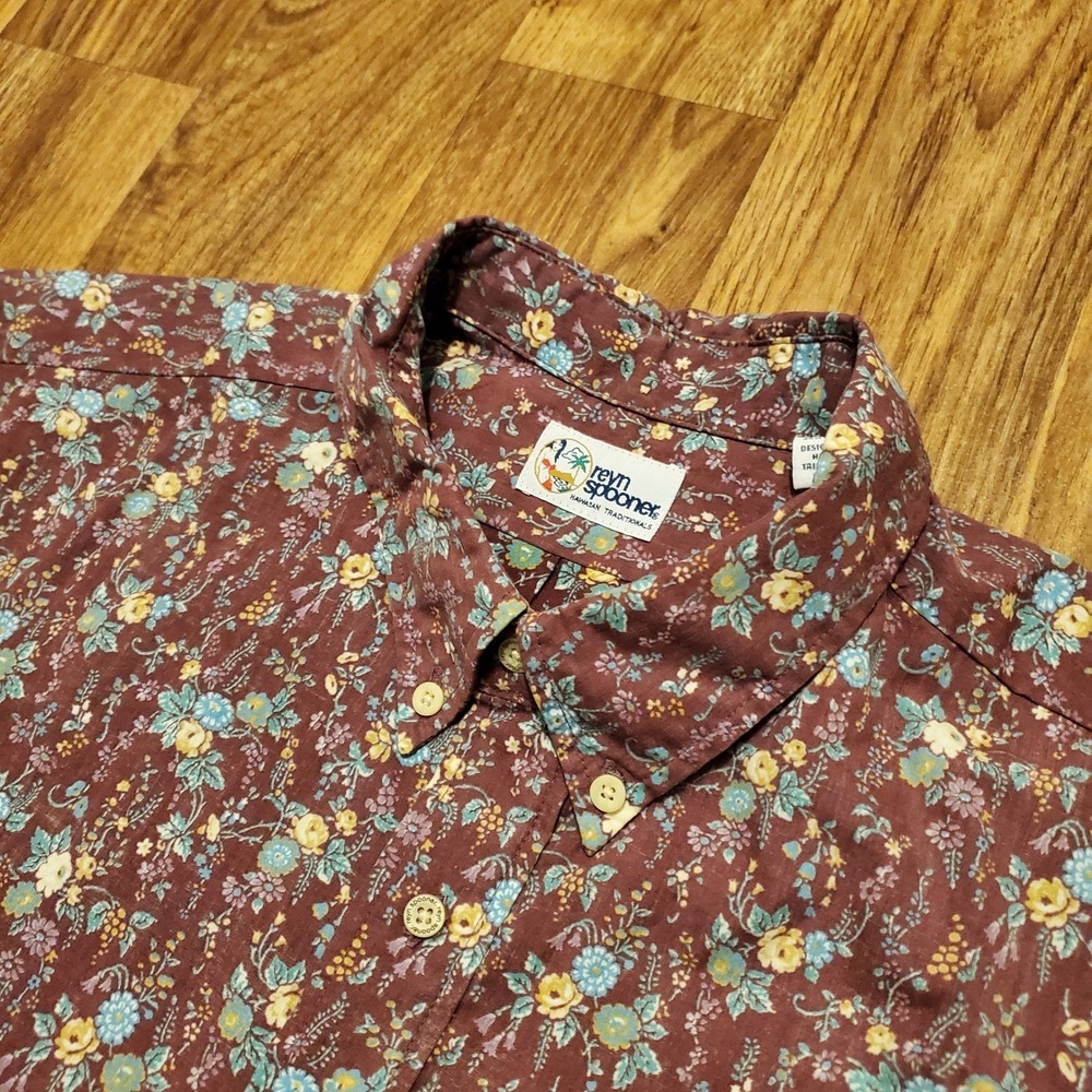 Vtg 90s Reyn Spooner Hawaiian Shirt Men 2XL Burgundy Floral Reverse Print Aloha